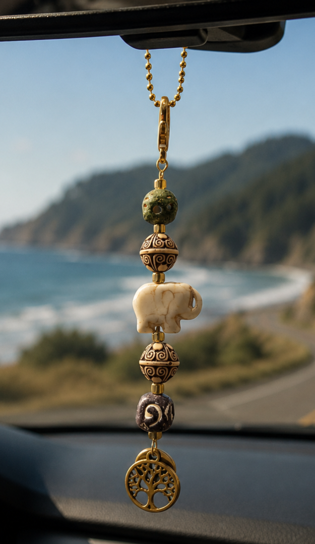 Tree of Life Elephant Rearview Mirror Charm