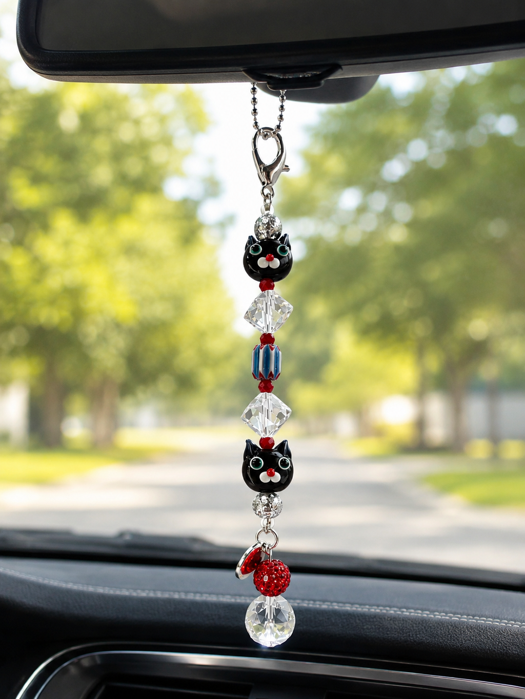 Black Cat Sparkle Rearview Mirror Charm