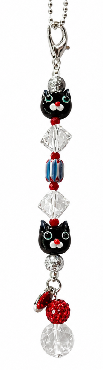 Black Cat Sparkle Rearview Mirror Charm